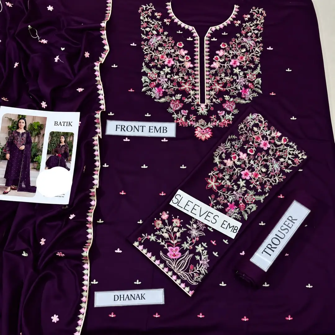 3 Pcs Women's Unstitched Embroidered Suit(n&f)