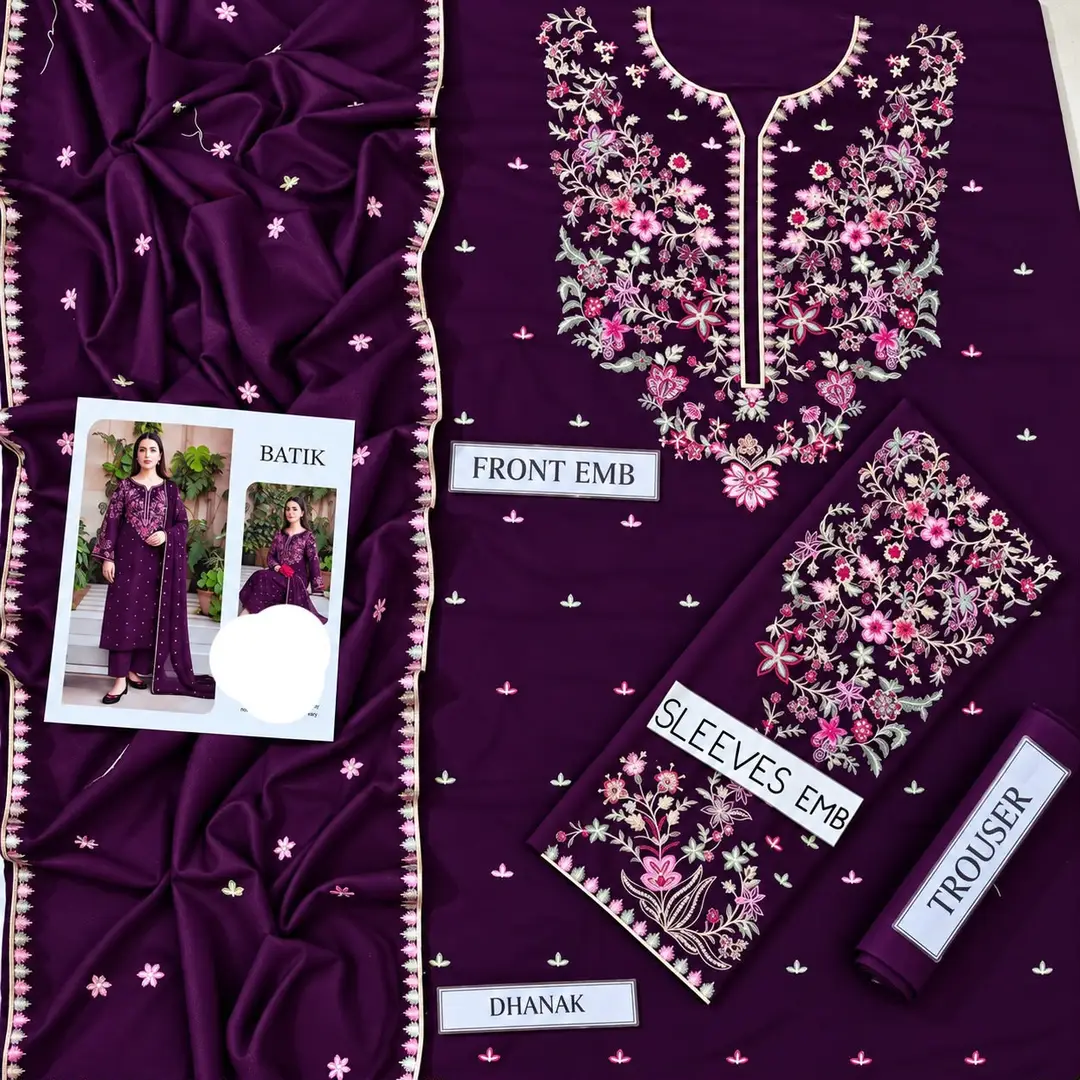 3 Pcs Women's Unstitched Embroidered Suit(n&f)