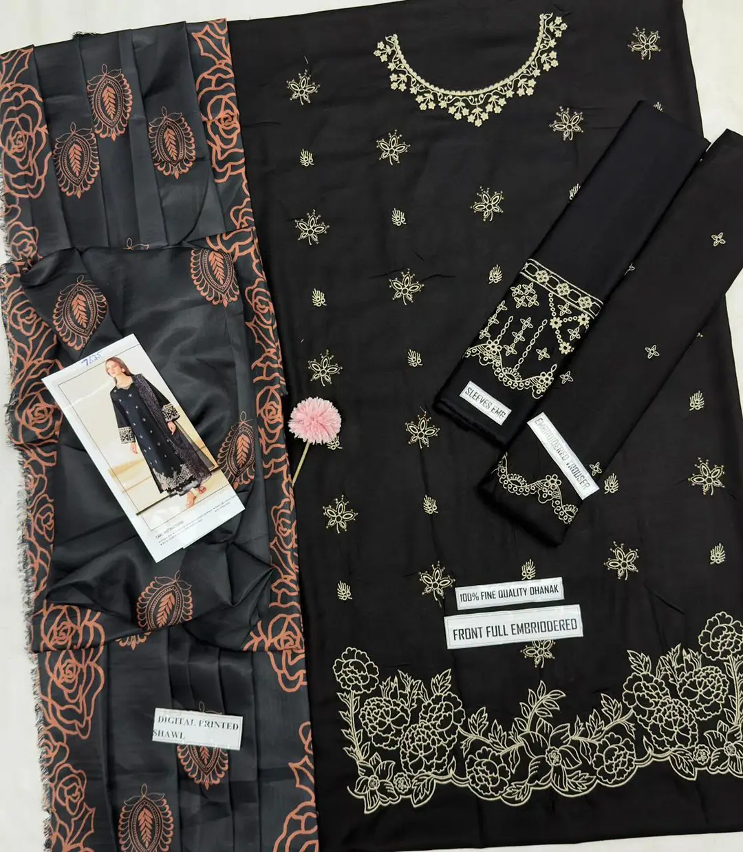 3 Pcs Women's Unstitched Embroidered Suit(f&f)