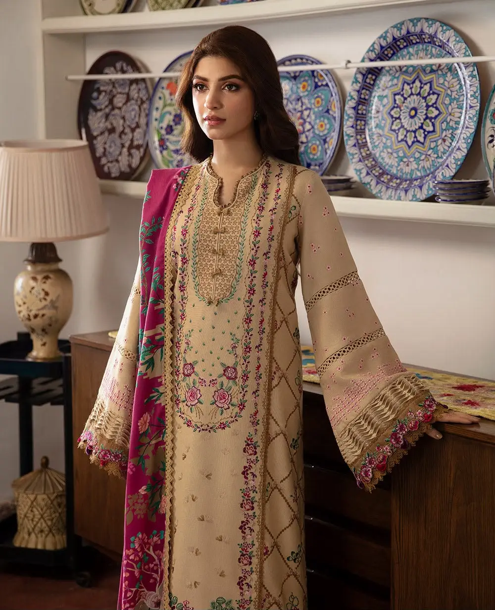 3 Pcs Women's Unstitched Embroidered Suit(f&f)