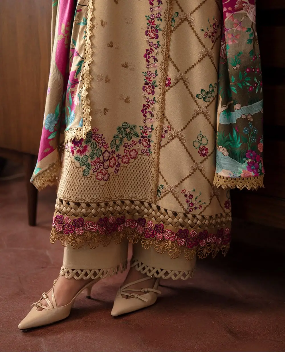 3 Pcs Women's Unstitched Embroidered Suit(f&f)