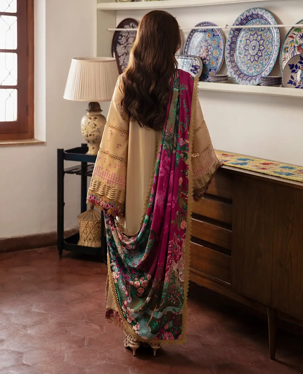3 Pcs Women's Unstitched Embroidered Suit(f&f)