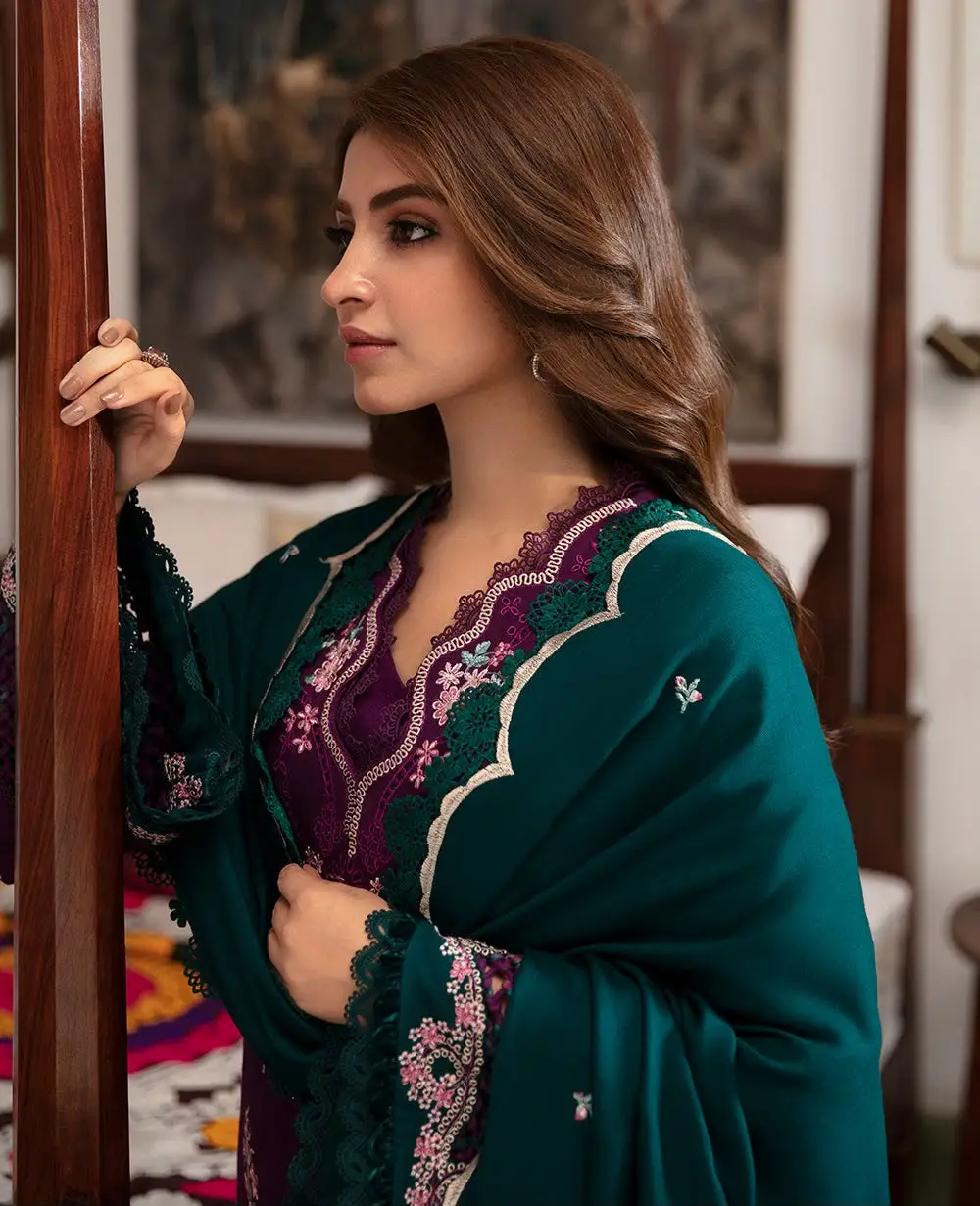 3 Pcs Women's Unstitched Embroidered Suit(f&f)
