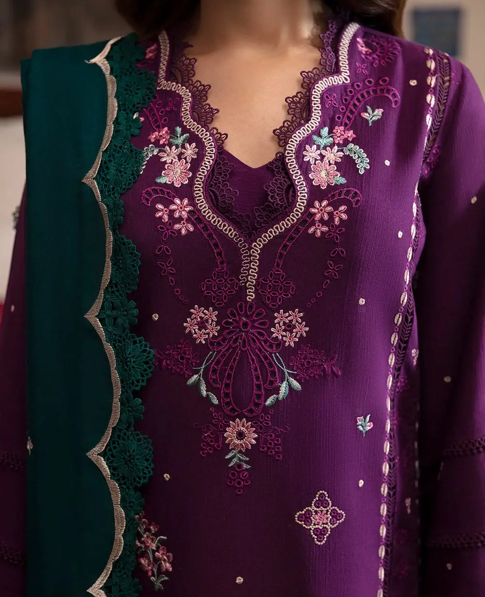 3 Pcs Women's Unstitched Embroidered Suit(f&f)