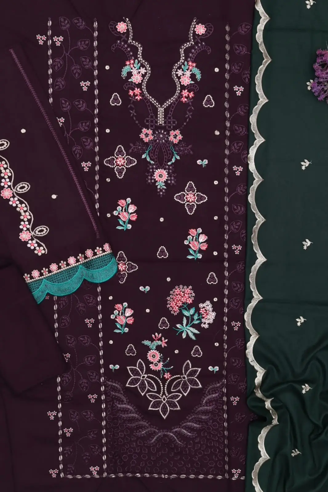 3 Pcs Women's Unstitched Embroidered Suit(f&f)