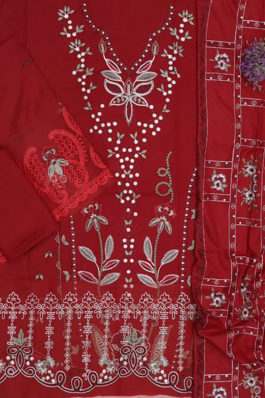 3 Pcs Women's Unstitched Embroidered Suit(f&f)
