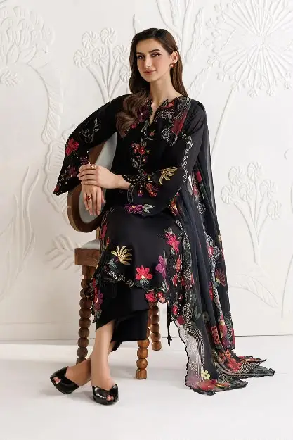 3 Pcs Women's Unstitched Embroidered Suit(f&f)