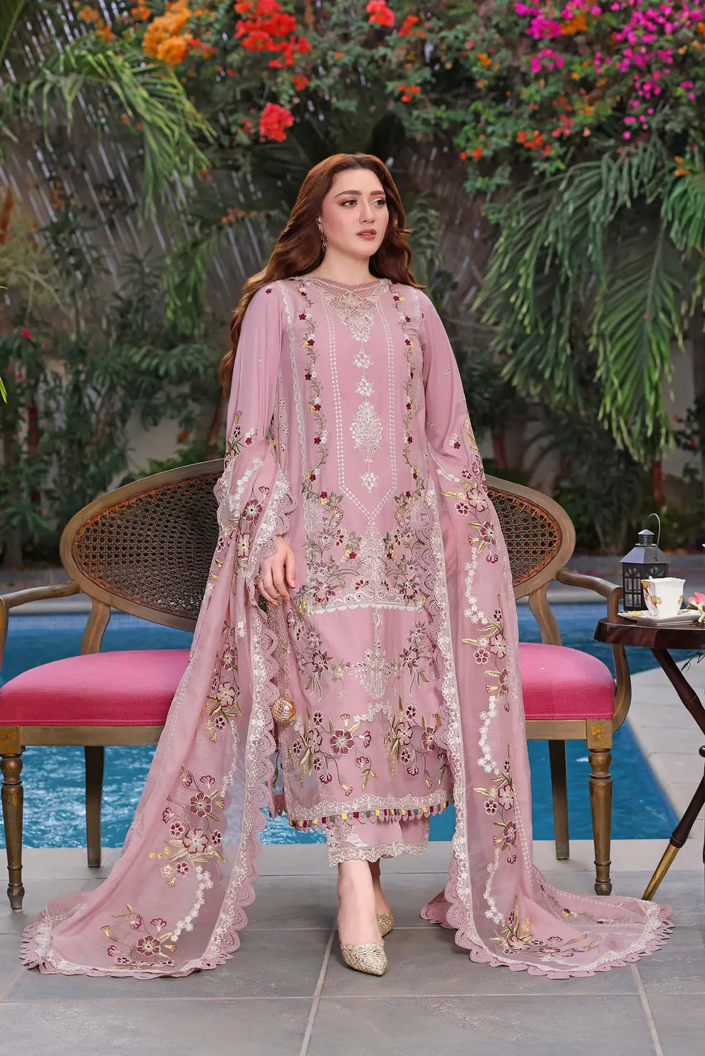 3 Pcs Women's Unstitched Chikankari Embroidered Suit(hb)