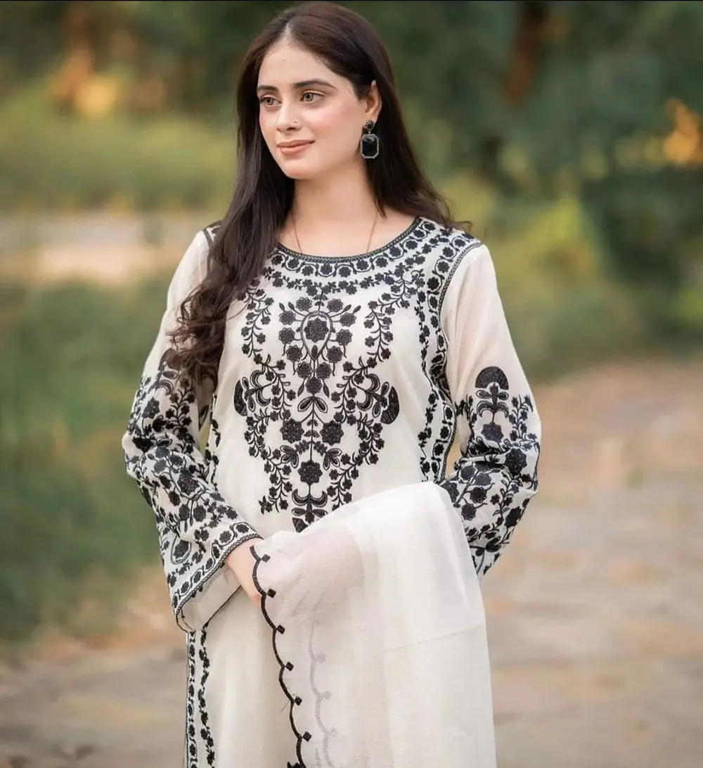 3 Pcs Women's Unstitched Embroidered Suit(hb)