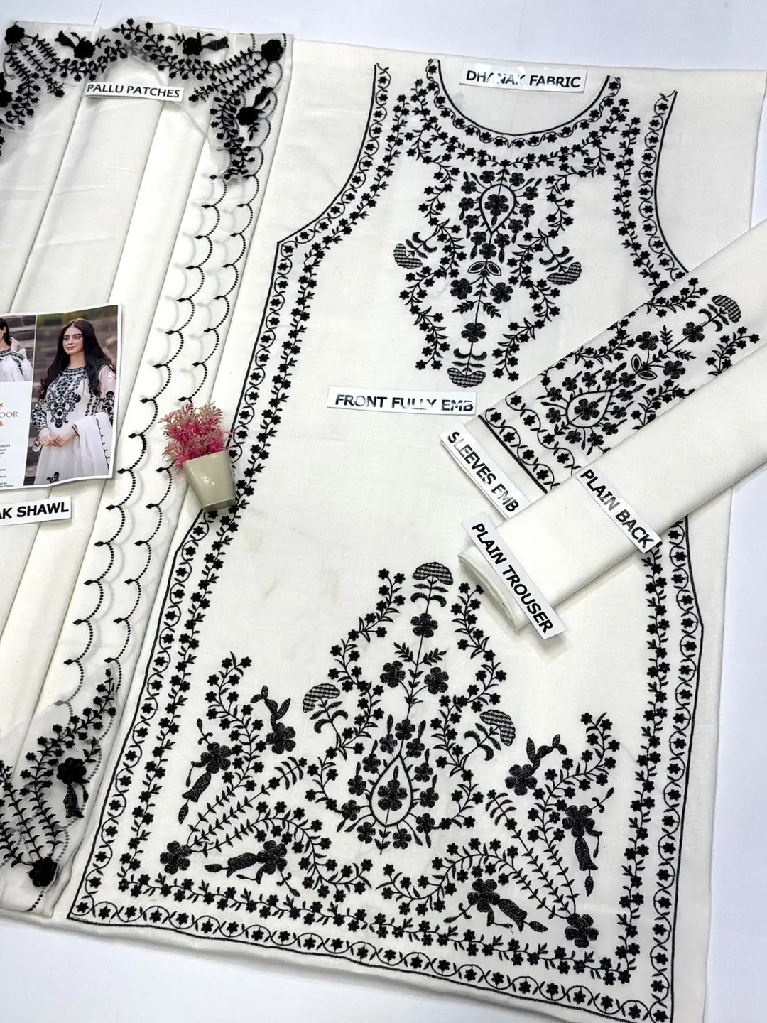 3 Pcs Women's Unstitched Embroidered Suit(hb)