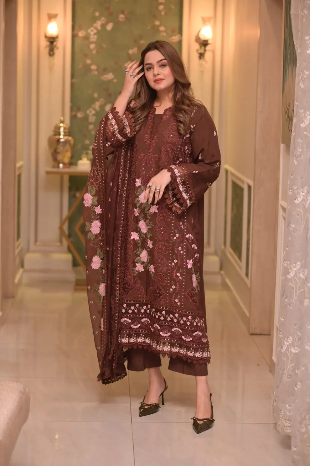 3 Pcs Women's Unstitched Embroidered Suit(hb)