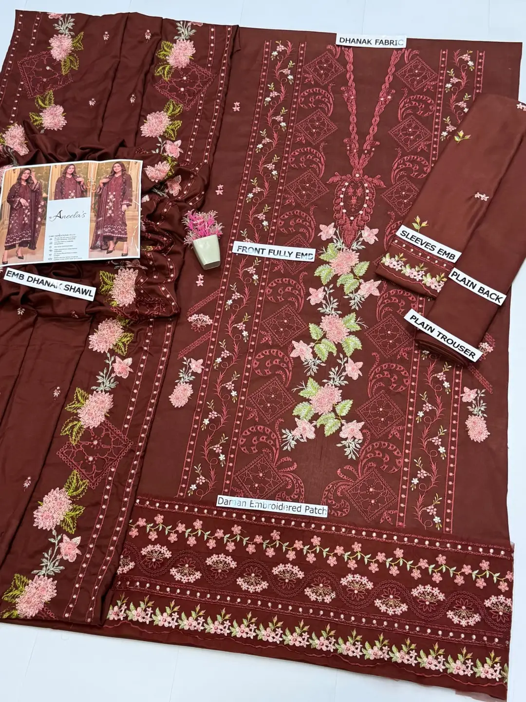3 Pcs Women's Unstitched Embroidered Suit(hb)
