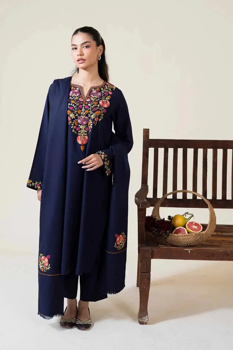 3 Pcs Women's Unstitched Embroidered Suit(hb)