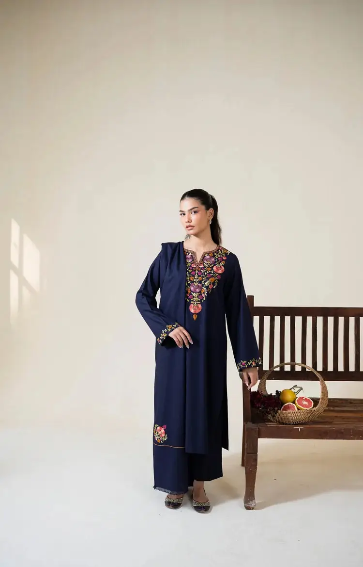 3 Pcs Women's Unstitched Embroidered Suit(hb)