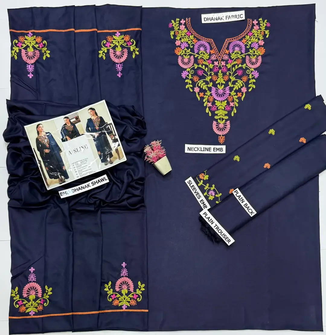 3 Pcs Women's Unstitched Embroidered Suit(hb)