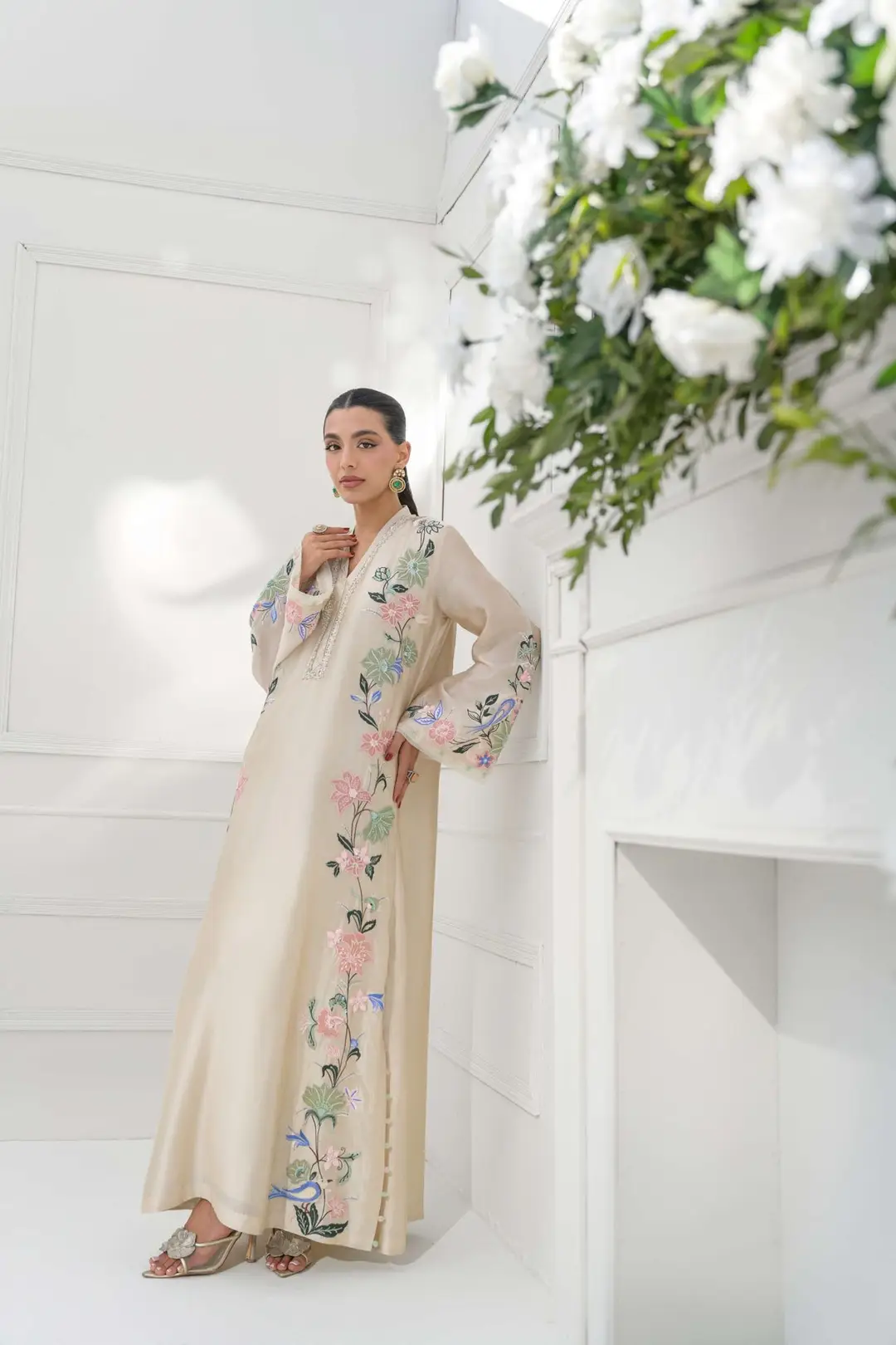 2 Pcs instagram hit code silk collection Women's Unstitched Embroidered Suit