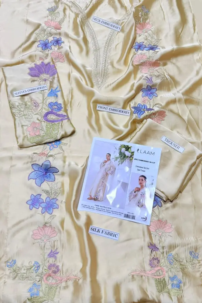 2 Pcs instagram hit code silk collection Women's Unstitched Embroidered Suit