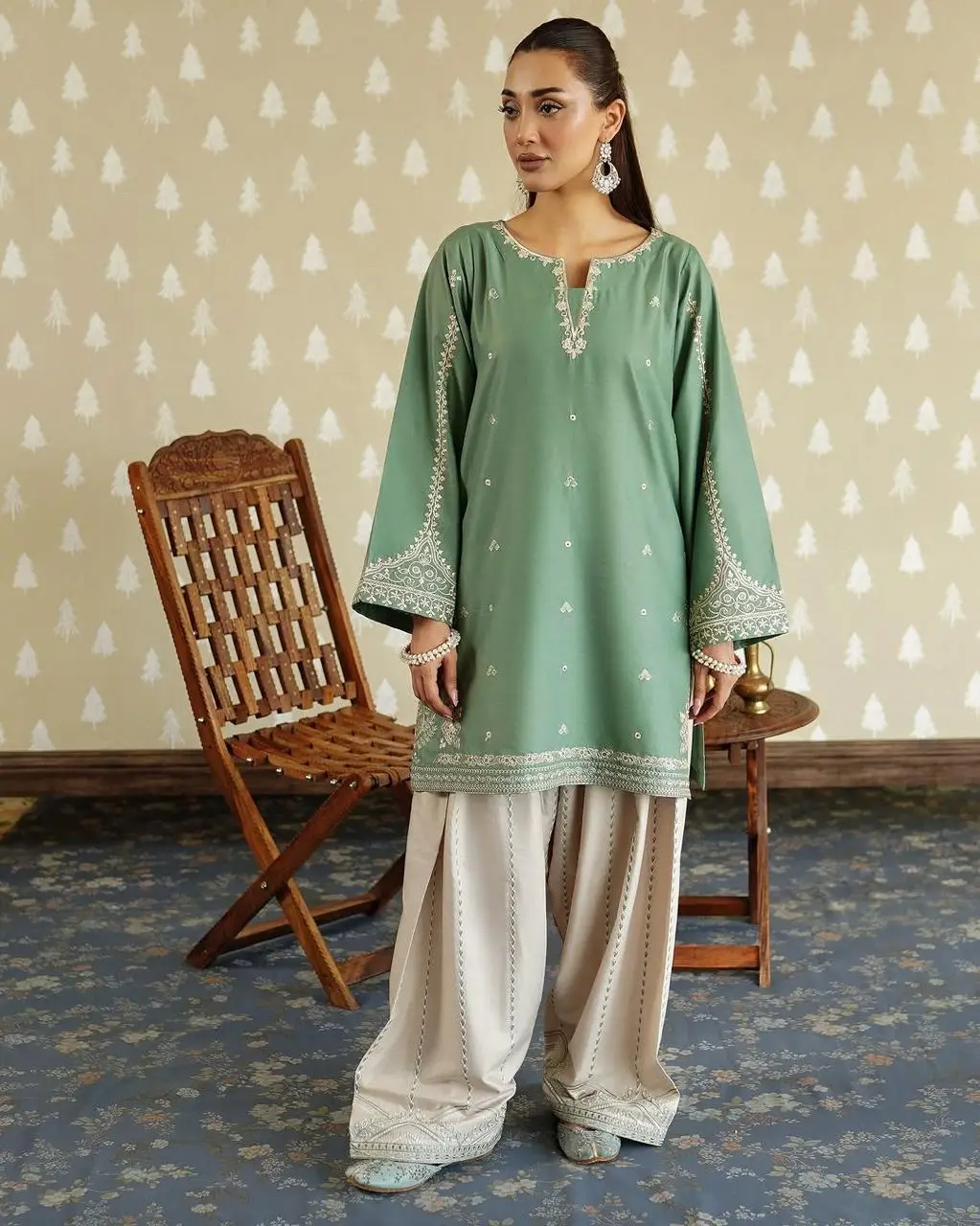 2 Pcs Women's Unstitched Embroidered Suit BRAND NAME : ZARQA