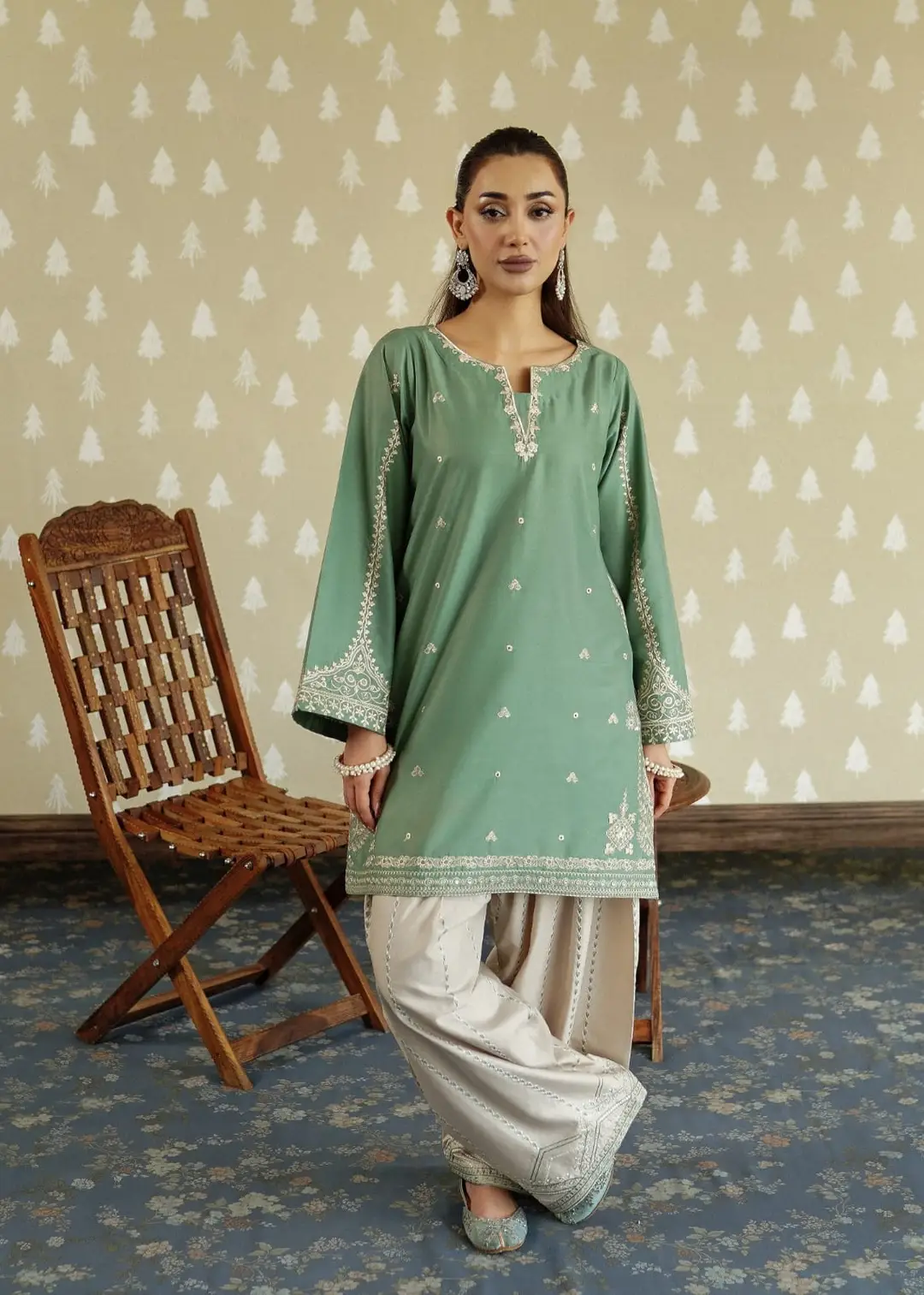 2 Pcs Women's Unstitched Embroidered Suit BRAND NAME : ZARQA