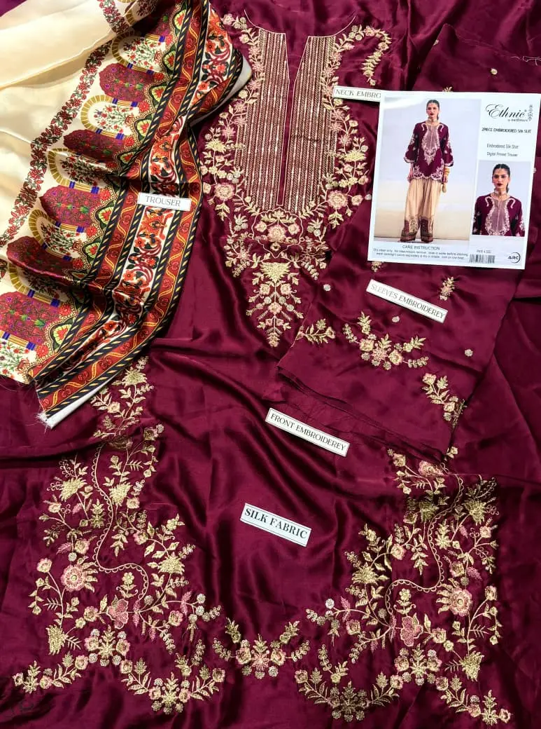 shmrooz silk pakistani high demand all seasone 2 Pcs Women's Unstitched Embroidered Suit