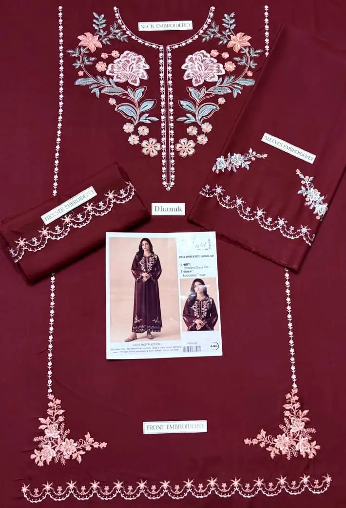 2 Pcs Women's Unstitched Embroidered Suit