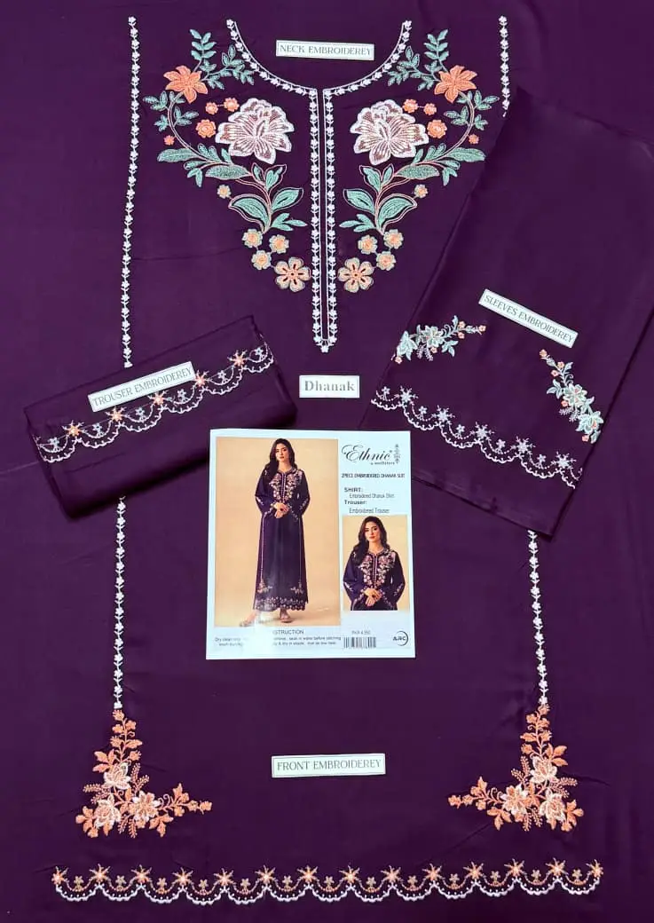 2 Pcs Women's Unstitched Embroidered Suit