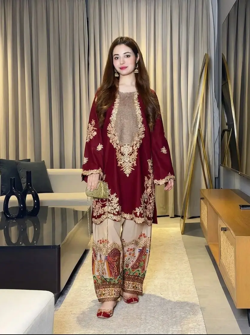 2 Pcs Women's Unstitched Embroidered Suit(HB)