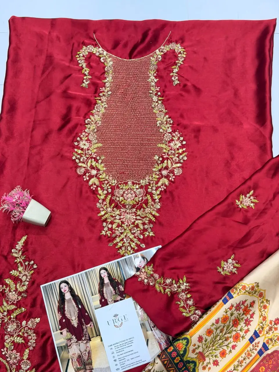2 Pcs Women's Unstitched Embroidered Suit(HB)