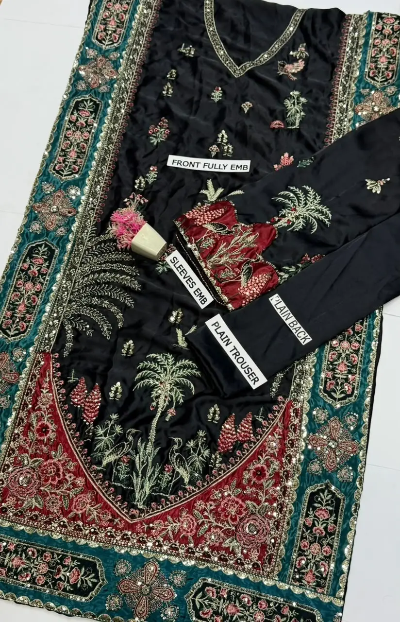 2 Pcs Women's Unstitched Embroidered Suit(HB)
