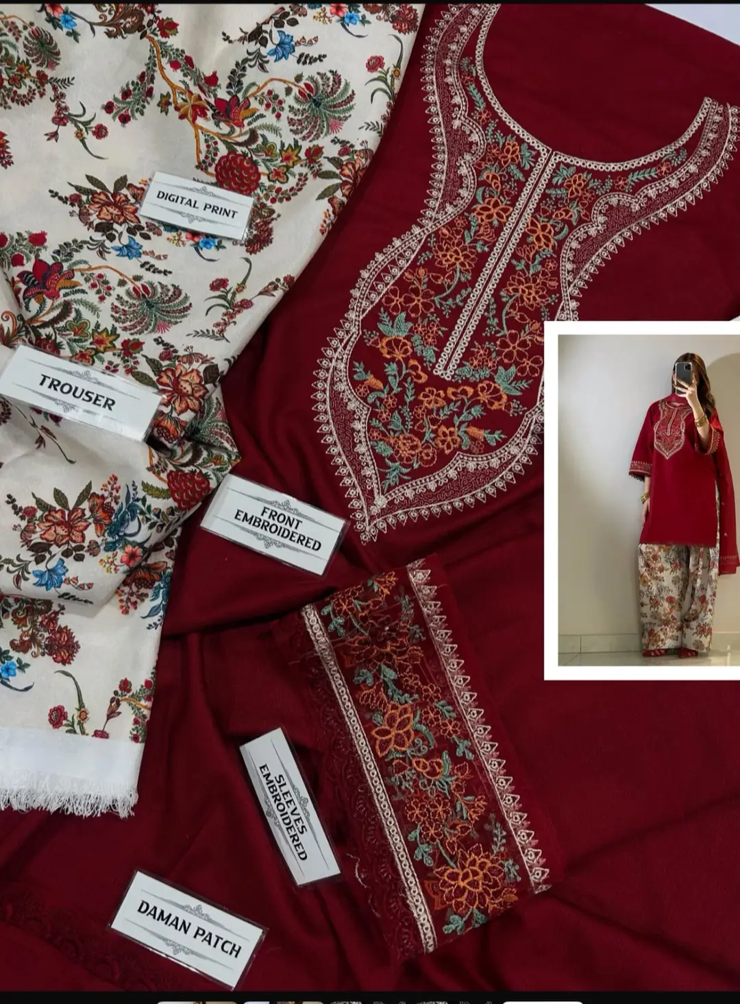 2 Pcs Women's Unstitched Embroidered Suit(AW)