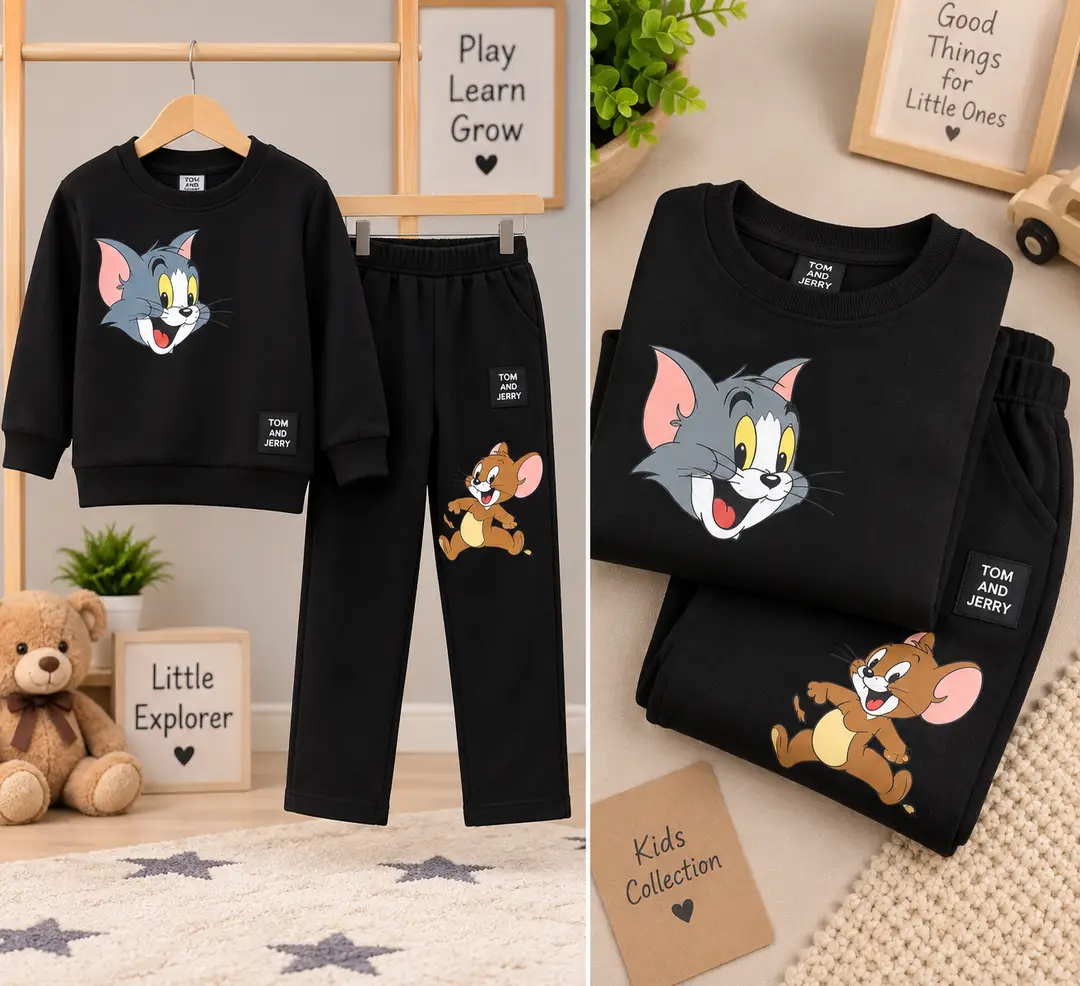 2 Pcs Tom and Jerry  Boy's Cotton Fleece Printed Tracksuit