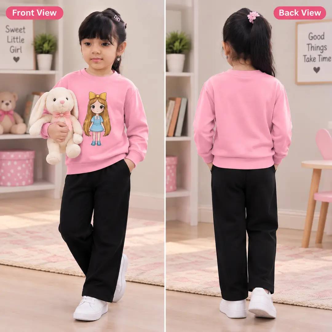 2 Pcs Girl's Cotton Printed Tracksuit