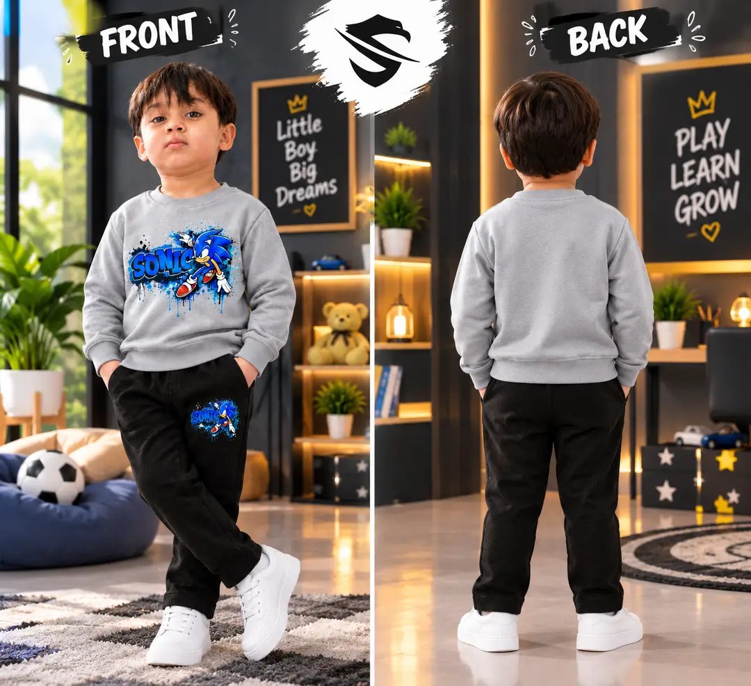 Sonic winter 2 Pcs Boy's Fleece Printed Tracksuit
