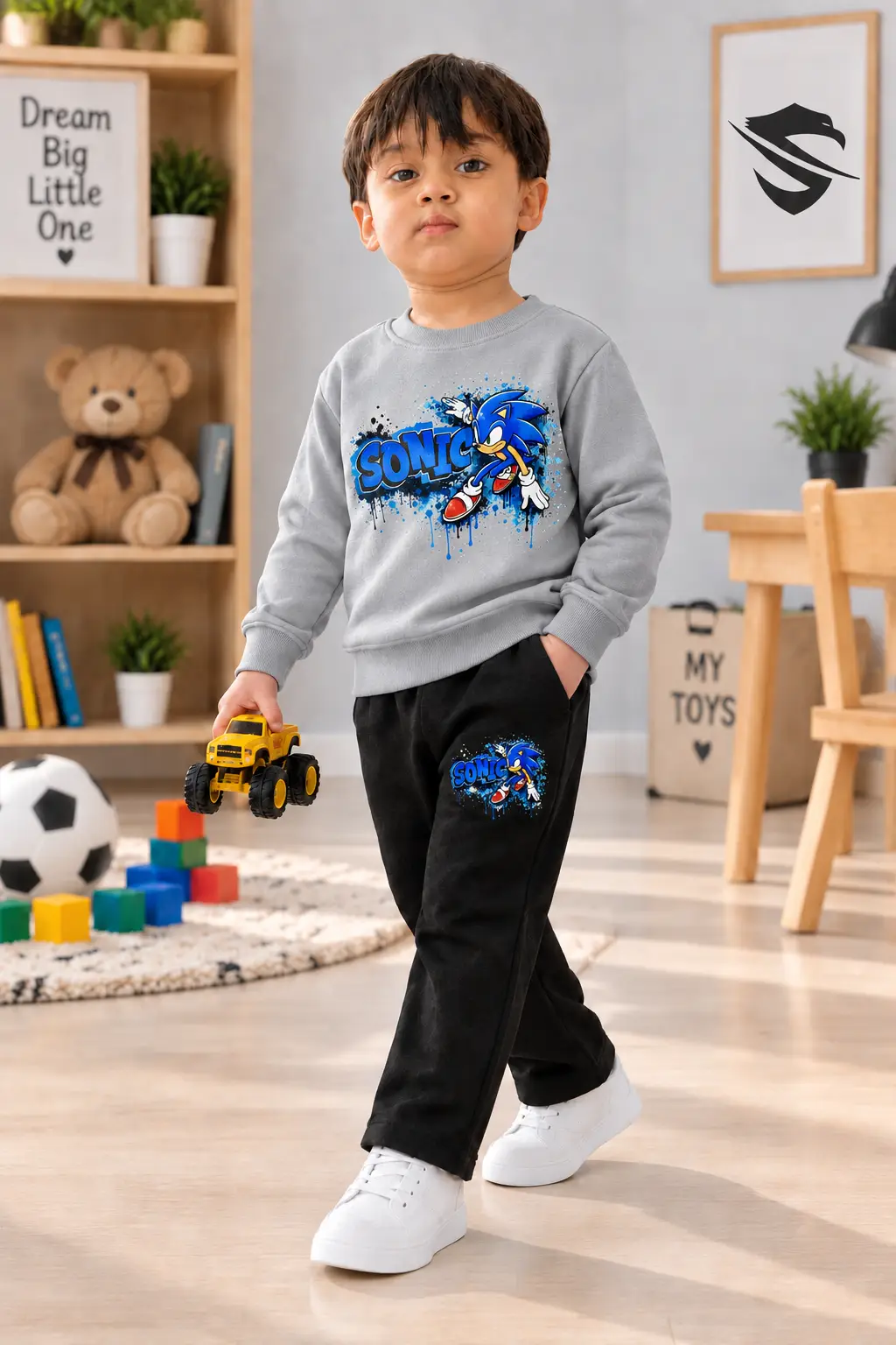 Sonic grey 2 Pcs Boy's Fleece Printed Tracksuit