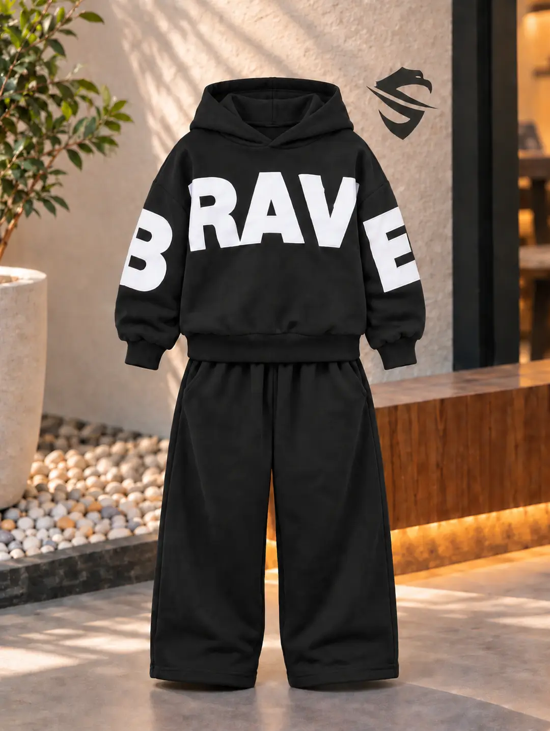 Brave 2 Pcs Boy's Fleece Printed Hoodie Tracksuit