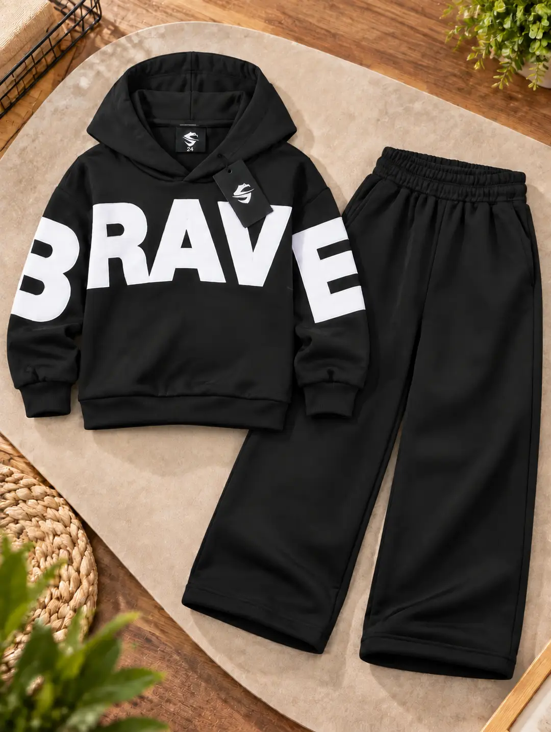 Brave 2 Pcs Boy's Fleece Printed Hoodie Tracksuit