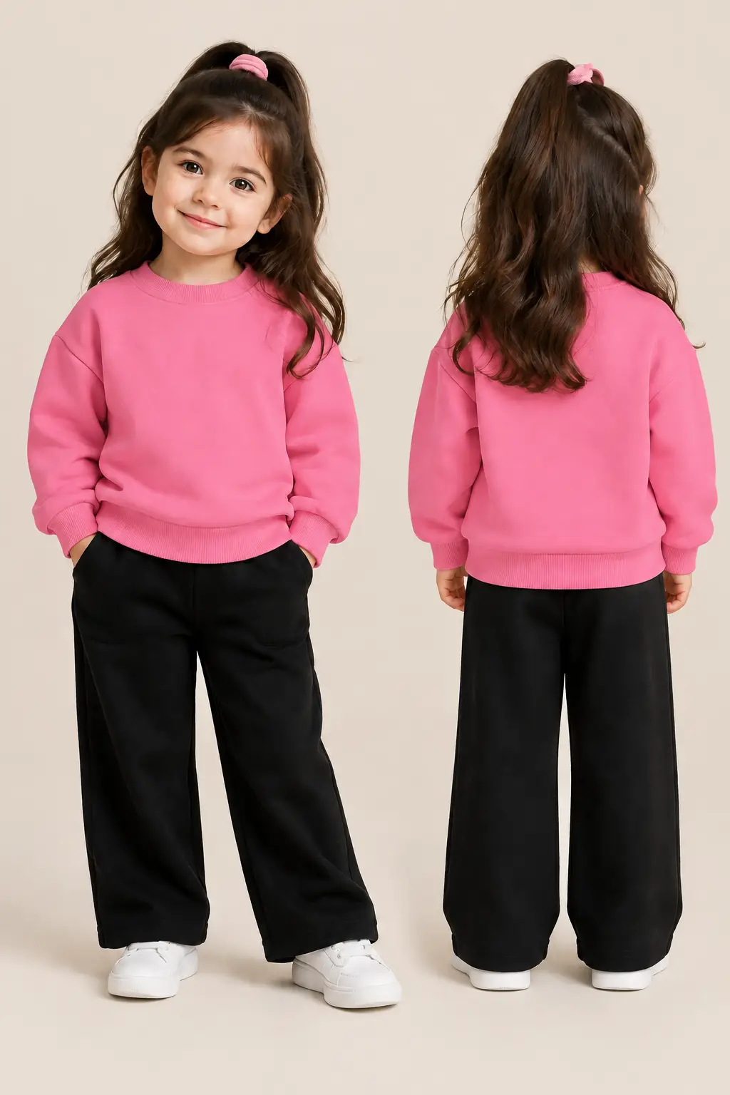 Pink 2 Pcs Boy's Fleece Printed Tracksuit