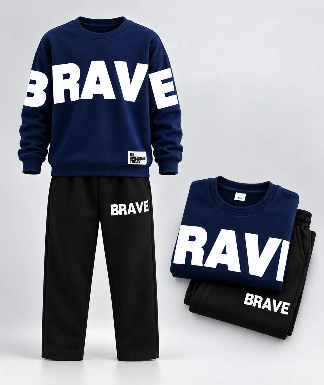 BRAVE 2 Pcs Boy's Fleece Printed Tracksuit