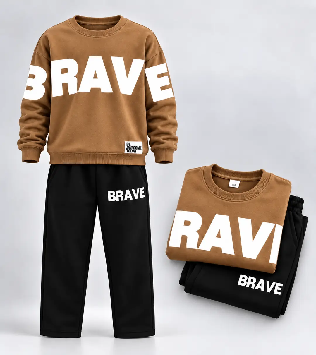 2 Pcs Boy's Fleece Printed Tracksuit