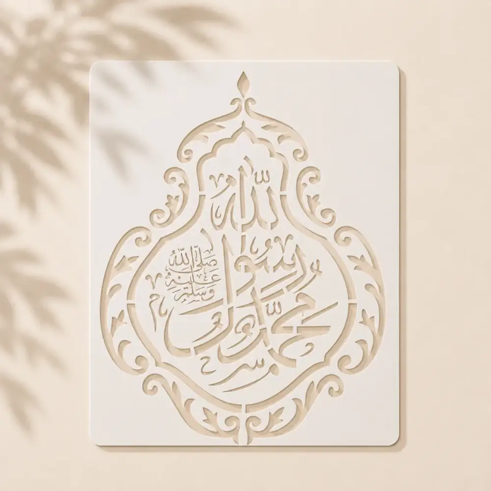 Casveena Muhammad Ur Rasool Allah Calligraphy Wall Painting Stencil Sheet - Reusable Islamic Art Cutout Template for DIY Wall Decor