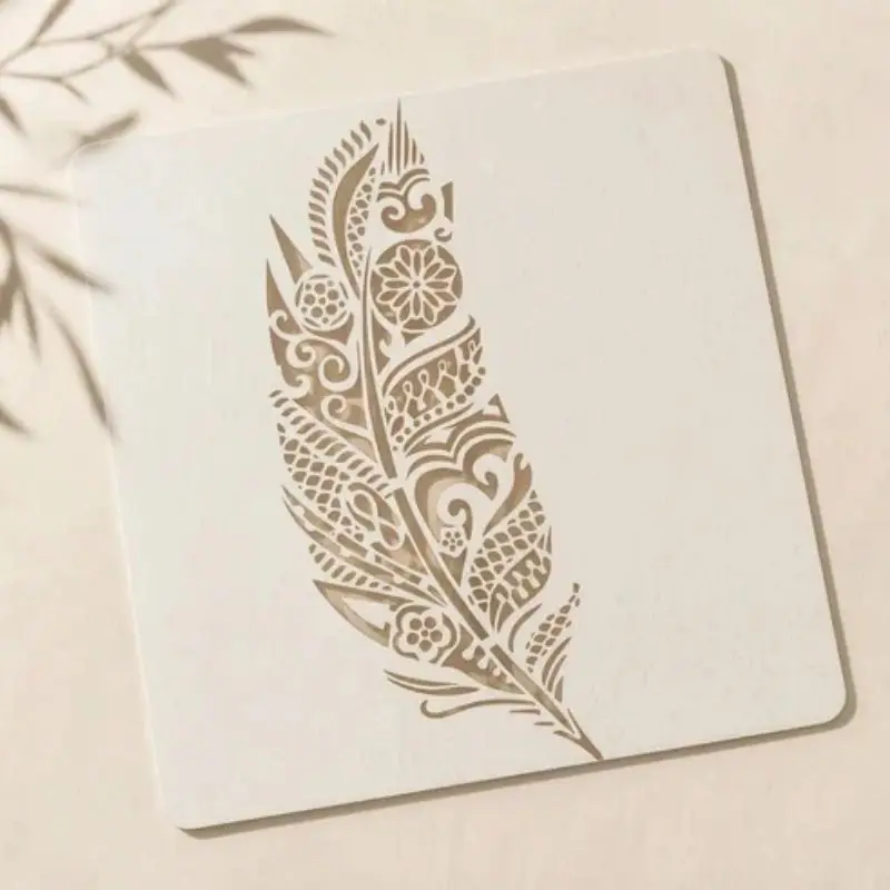 Casvena Mandala Feather Reusable Stencil for Wall Painting