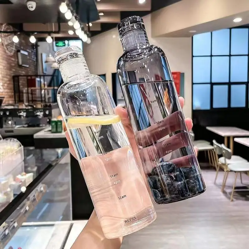 500ml/ Glass Water Bottle With Time Scale - Couple Glass Portable Bottle - Water Container Anti-drop - Outdoor Water Bottle