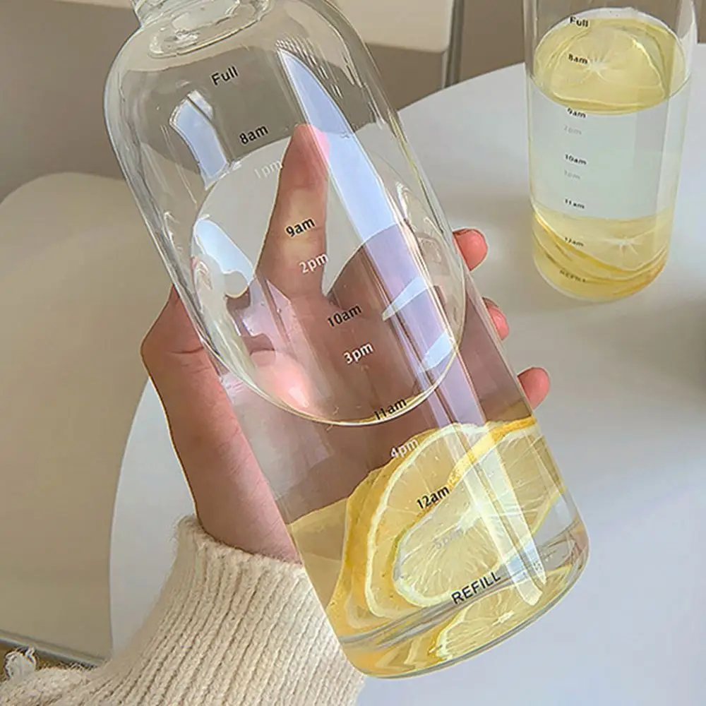 750ml/ Glass Water Bottle With Time Scale - Couple Glass Portable Bottle - Water Container Anti-drop - Outdoor Water Bottle