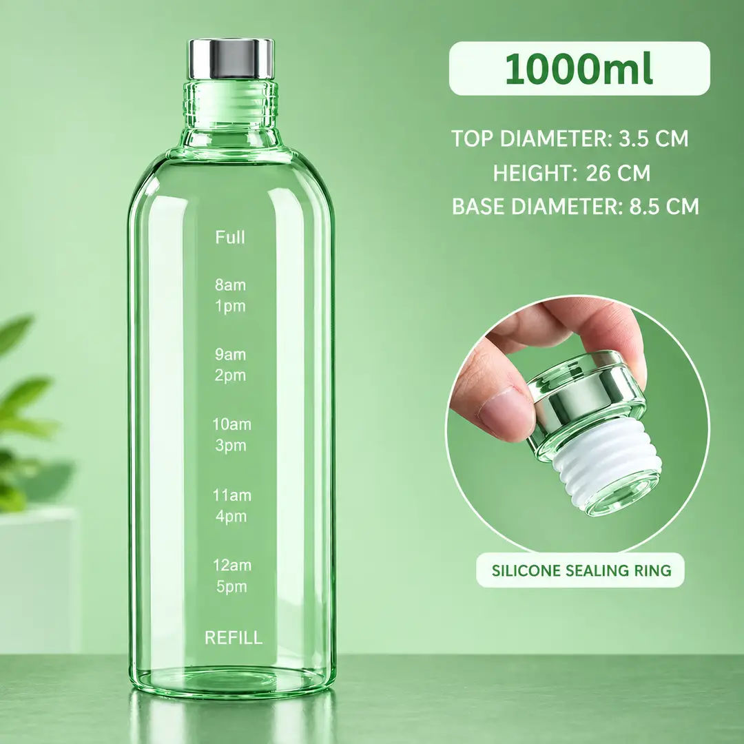 1000/Ml Glass Water Bottle With Time Scale - Couple Glass Portable Bottle - Water Container Anti-drop - Outdoor Water Bottle