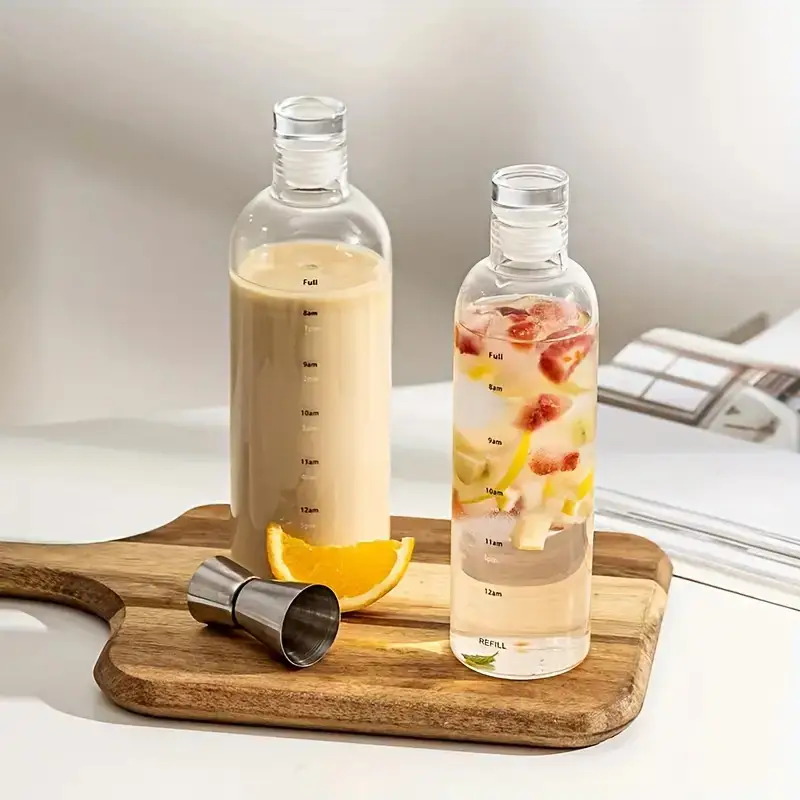 1000/Ml Glass Water Bottle With Time Scale - Couple Glass Portable Bottle - Water Container Anti-drop - Outdoor Water Bottle
