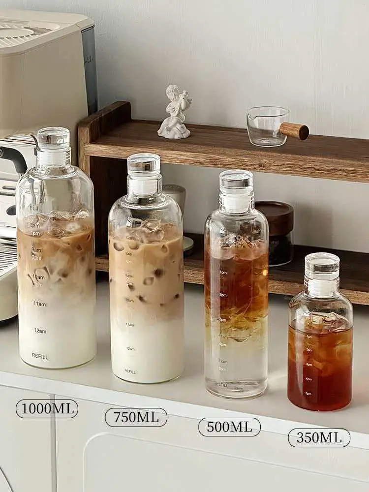 1000/Ml Glass Water Bottle With Time Scale - Couple Glass Portable Bottle - Water Container Anti-drop - Outdoor Water Bottle