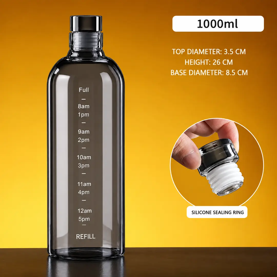 1000/Ml Glass Water Bottle With Time Scale - Couple Glass Portable Bottle - Water Container Anti-drop - Outdoor Water Bottle
