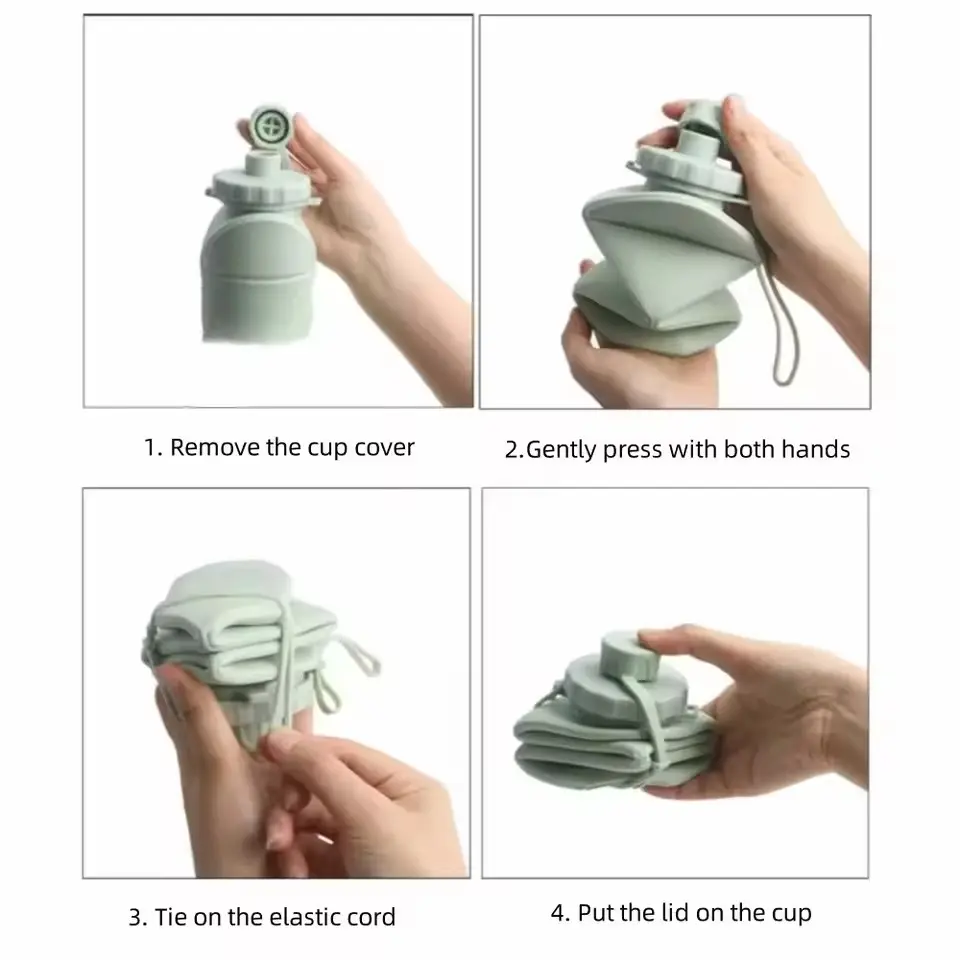 600Ml Foldable Silicone Water Bottle with Strap