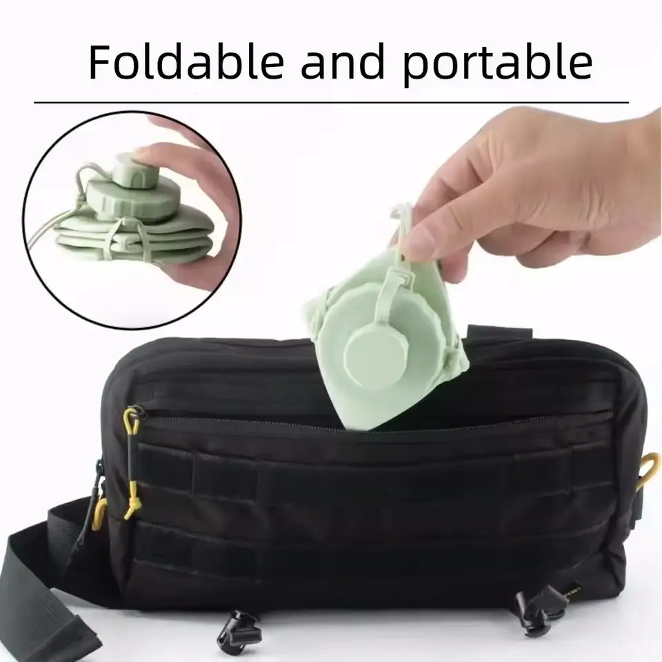 600Ml Foldable Silicone Water Bottle with Strap