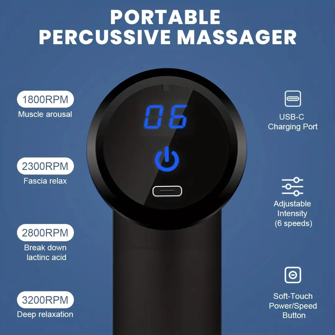 Mini Massage Gun Electric Deep Tissue Massager with 6 Speed Levels & Digital Display | Rechargeable Portable Muscle Massage Gun for Neck, Shoulder, Back & Legs